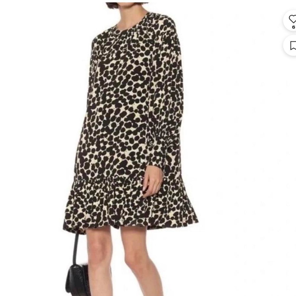 Proenza Schouler Painted Dot Long Sleeve Ruffles hem Dress Size 8 Black Cream